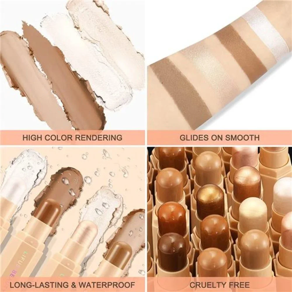 Face Cream Contour Stick Bronzer Highlighter Illuminator Makeup Glow Kit Set, F1